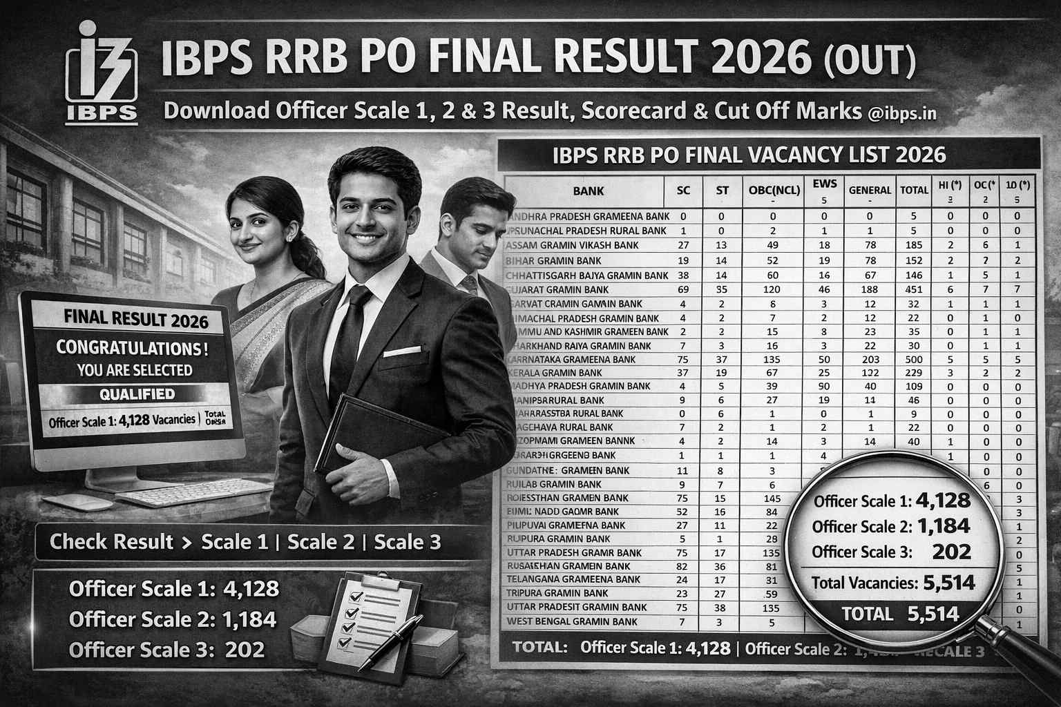 IBPS RRB PO Final Result 2026 (Out): Download Officer Scale 1, 2, 3 Result, Scorecard & Cut Off Marks @ibps.in