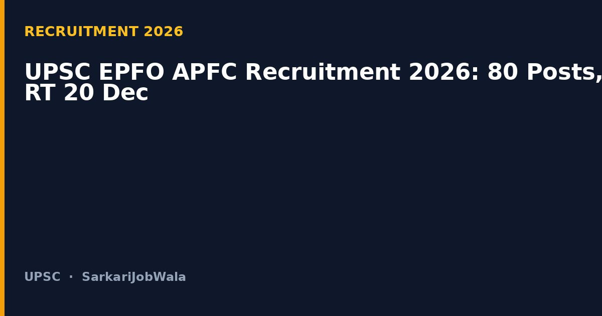 UPSC EPFO APFC Recruitment 2026: 80 Posts, RT 20 Dec