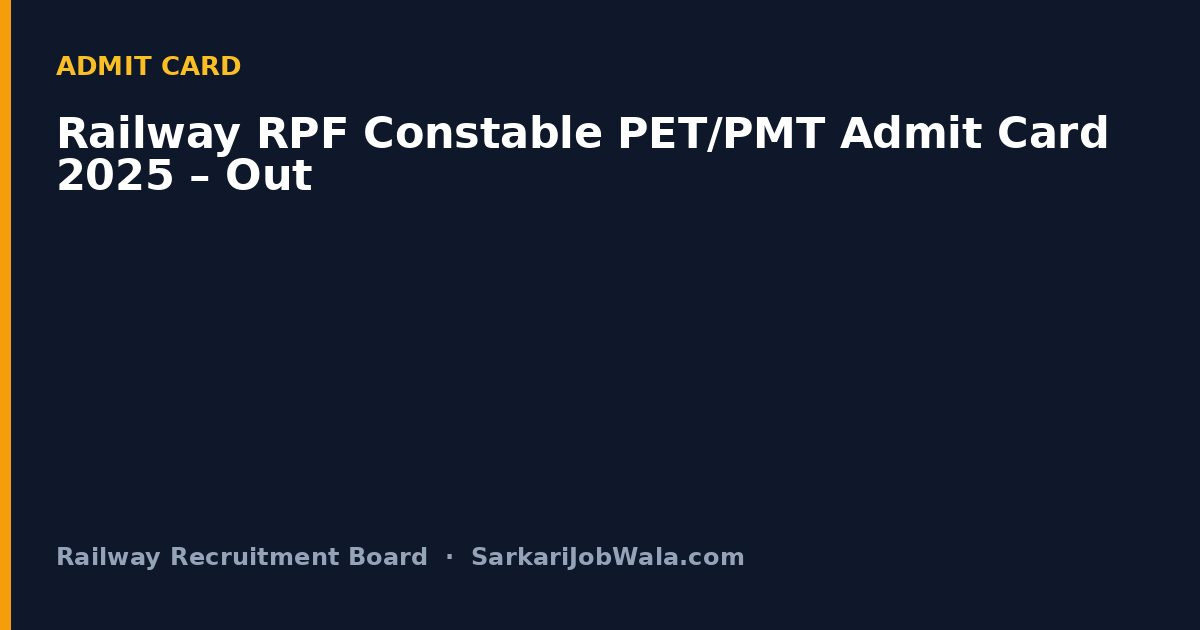 Railway RPF Constable PET/PMT Admit Card 2025 – Out