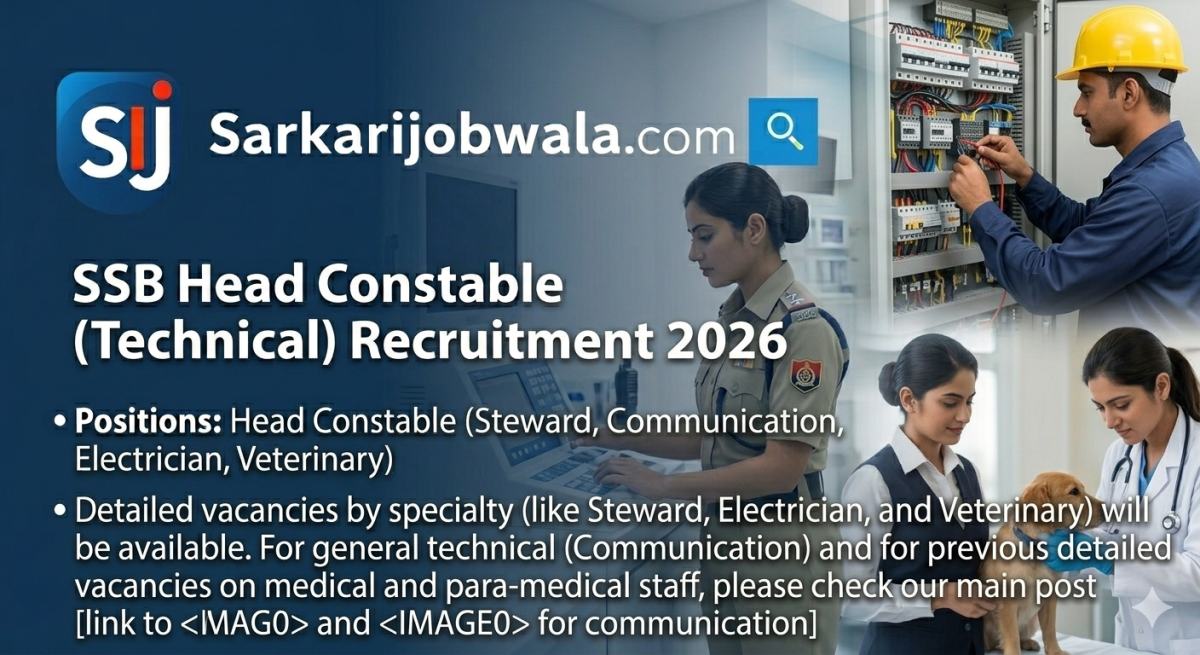 SSB Head Constable (Steward, Communication, Electrician, Veterinary) Recruitment 2026